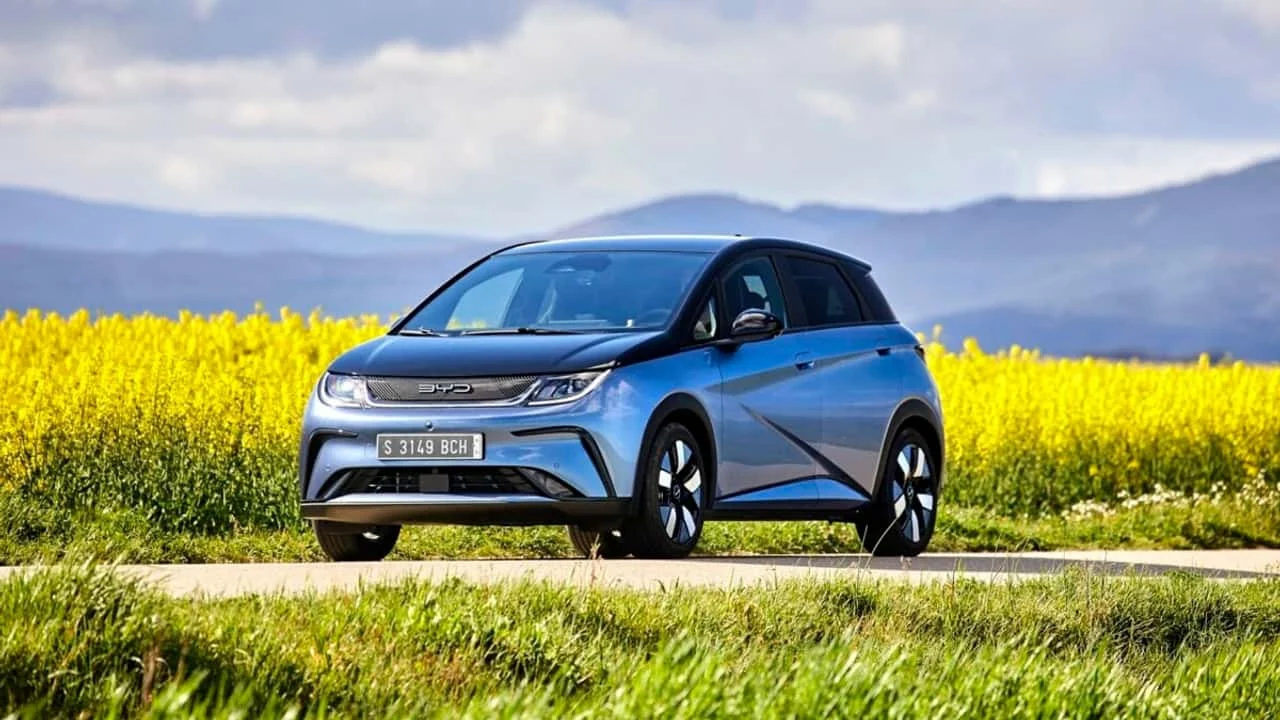 Compacto eléctrico BYD Dolphin en un campo de colza