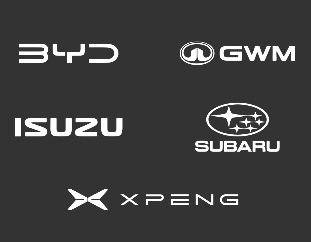 Logos von BYD, GWM, Isuzu, Subaru und XPeng, neue Teilnehmer bei eDataXchange