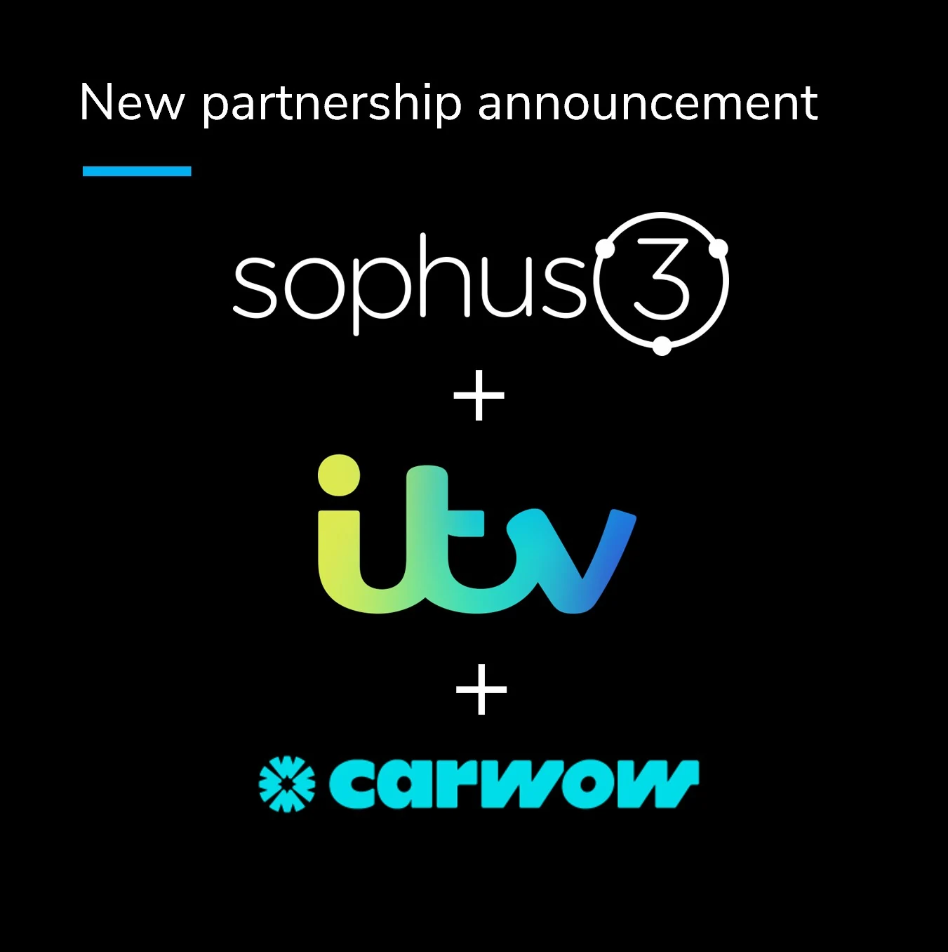 Announcement graphic for the Sophus3, ITV and Carwow partnership