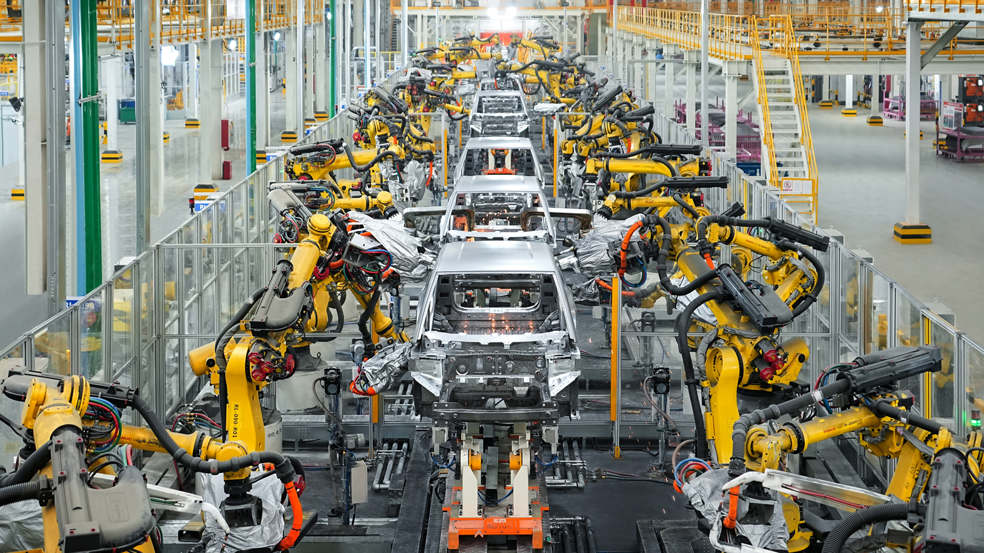 Car assembly line in a factory belonging to Chinese manufacturer BYD